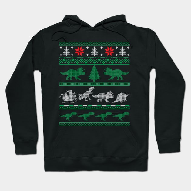 Christmas Dinosaur Tree Rex T-Rex Ugly Christmas Sweater Style Hoodie by mrsmitful01